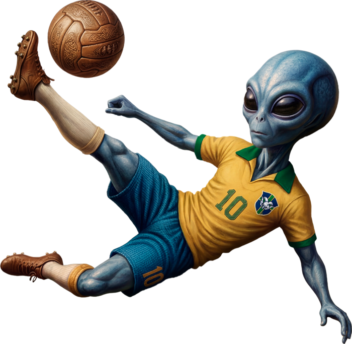 Alien&iacute;gena jogando futebol - Bodebrown Gol de Bicicleta
